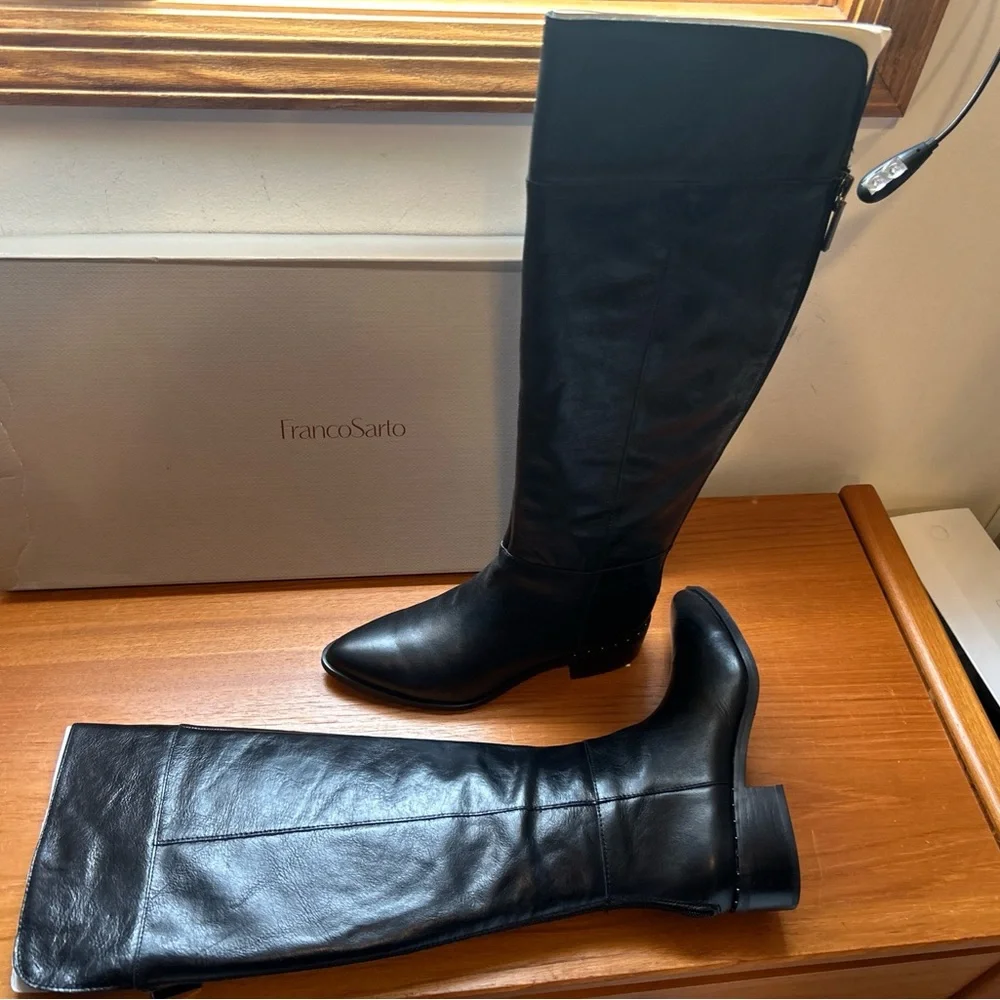 NEW IN BOX Franco Sarto Daya Tall Black Leather Boots SZ 8 1/2 - Picture 8 of 15